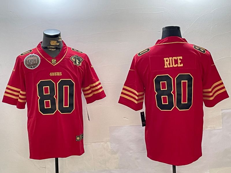 Men San Francisco 49ers 80 Rice Red Gold 2024 Nike Limited NFL Jersey style 12301